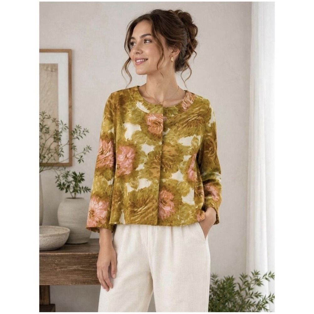 Talbots Jacket Women Cotton Feminine Floral Blazer Button Up Twill‎ SZ-16 Petite